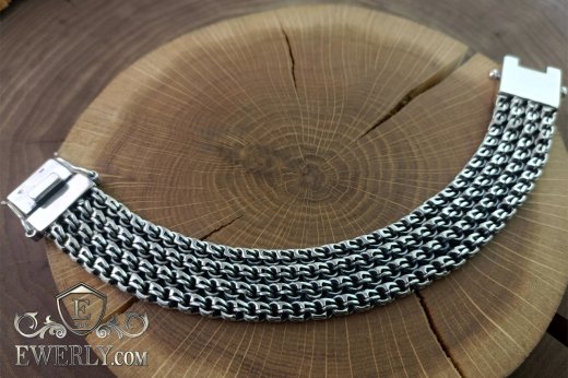 Men's Silver Bracelet "Quadruple Bismarck" - width 20 mm, weight 75 grams