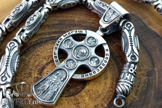 Silver cross with the faces of saints without a crucifix, фото