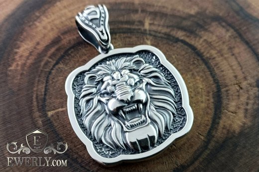 Silver pendant Lion and Anchor for men - massive pendant of silver 30 grams