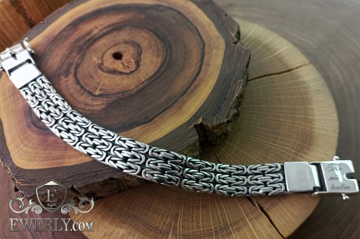 Silver bracelet "Triple Byzantium" - men's wide bracelet with engraving